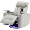 270 Degree Power Swivel Recliner, Home Theater Seating With LED Light Strip, Cup Holder, 360 Degree Swivel Tray Table, And Cell Phone Holder Chair - Gray - Image 10
