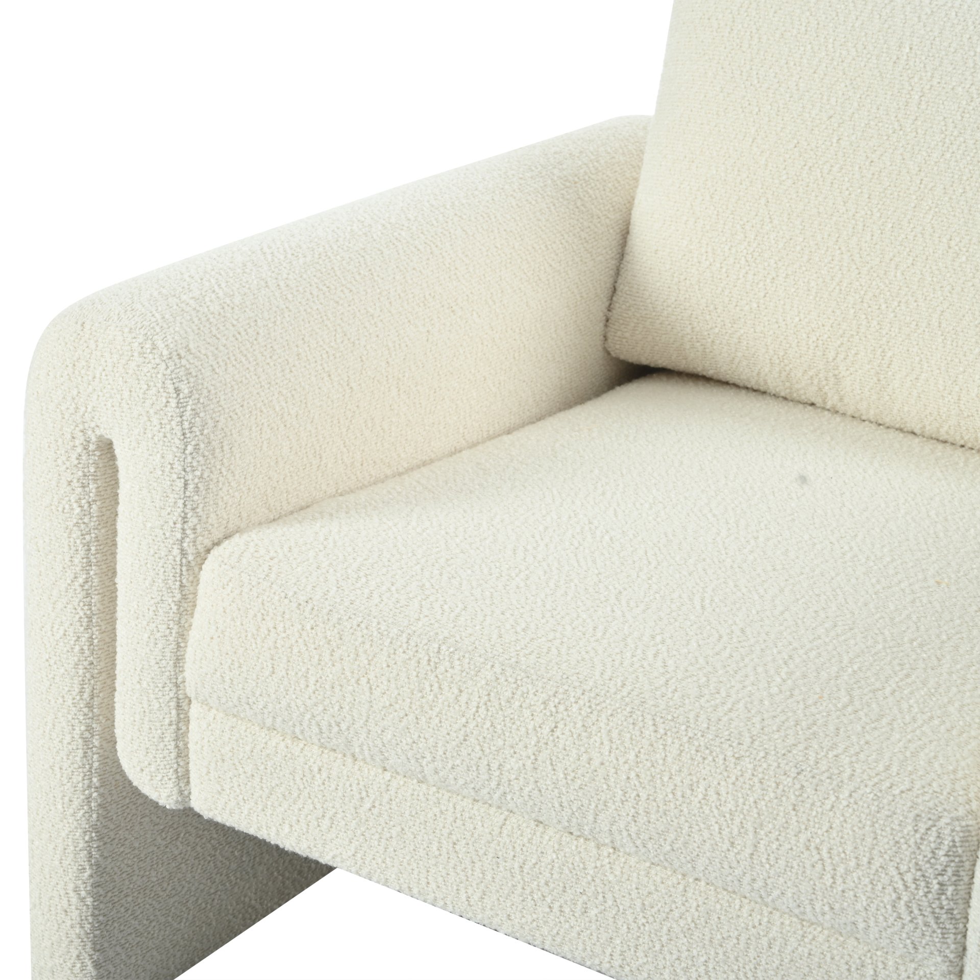 Modern Boucle Upholstered Accent Chair Luxurious Comfort & Sturdy Support, Solid Wood Frame - Ivory - Image 21