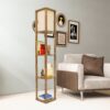 Pinnacle - Shelf Floor Lamp For Bedroom / Living Room, Long Shade - Natural Wood / White - Image 9