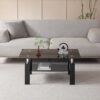 Tempered Black Glass Coffee Table, 2-Layers Tea Table - Black - Image 6