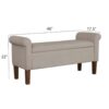 Upholstered Storage Bench With Rolled Armrests - Beige - Image 3