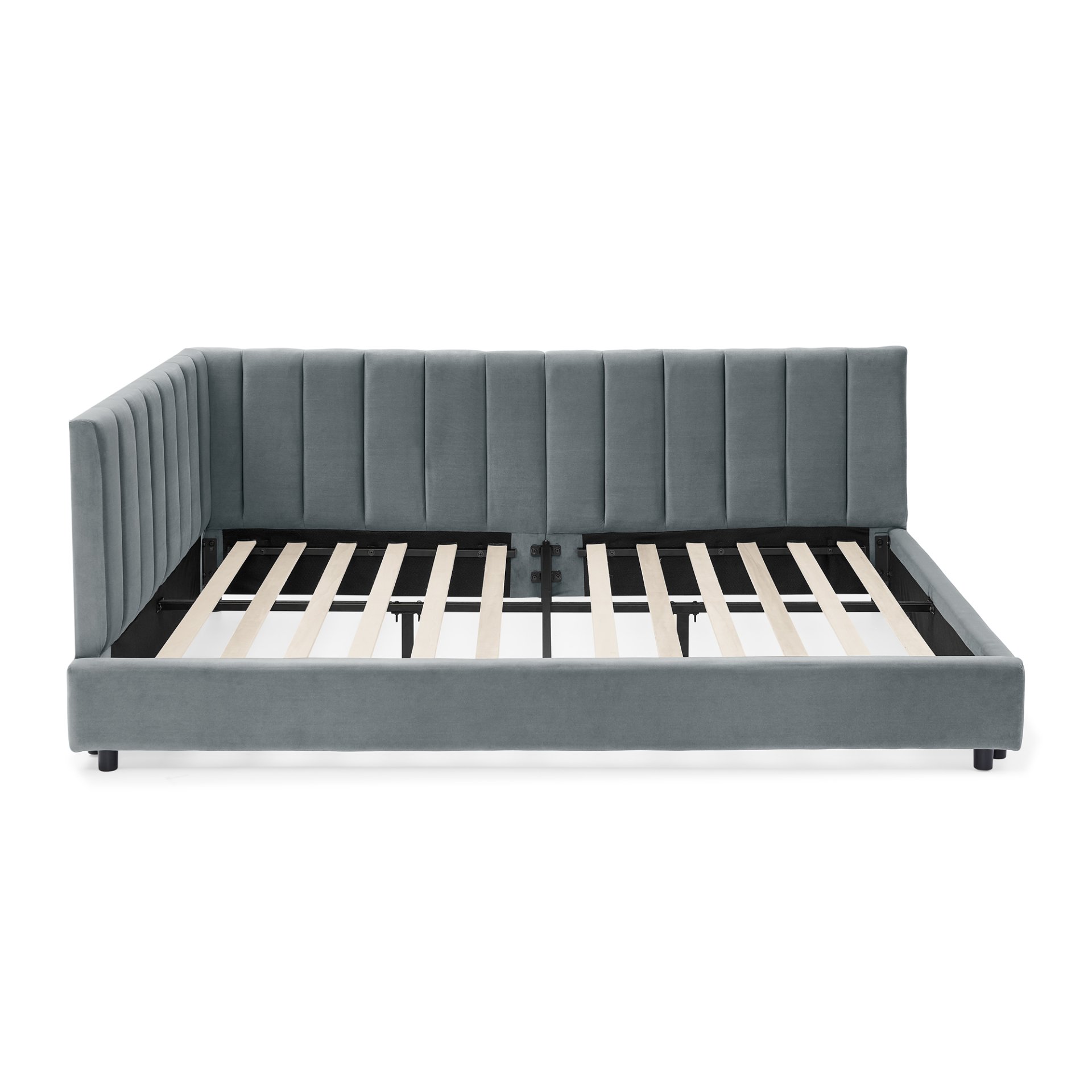 Mid Century Upholstered Tufted Bed Frame With Backrest And Armrests Velvet Full Size - Gray - Image 9
