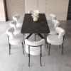 Modern Extendable Dining Table Set With Curved Backrest Chairs - Black White - Image 14