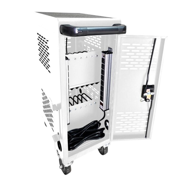 16 Bay Mobile School Charging Cart Station For Chromebook, Tablet And Laptop Computer With Power Strip Included - White