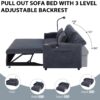 Convertible Sofa Bed Loveseat Sofa With Three USB Ports, Two Side Pockets, Two Cup Holders And 360° swivel Phone Holder For Living Room - Blue Gray - Image 5