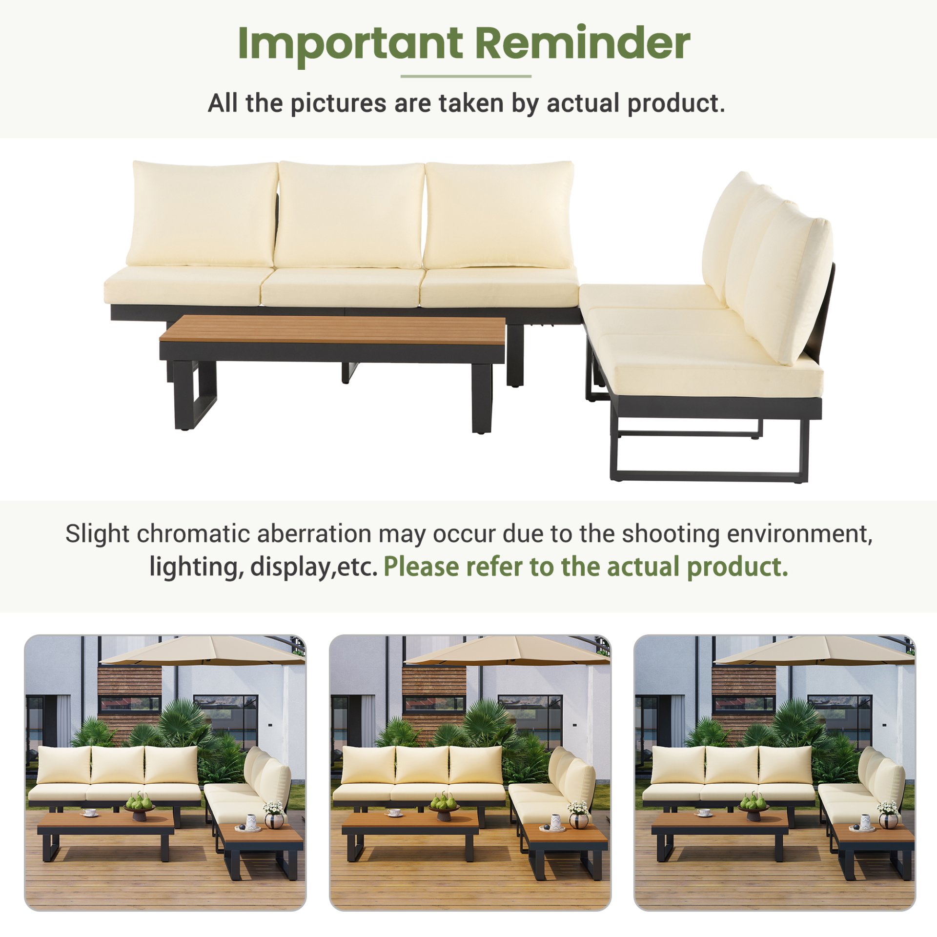 Outdoor Sectional Sofa Set With Adjustable Reclining Seats For Backyard - Beige - Image 12