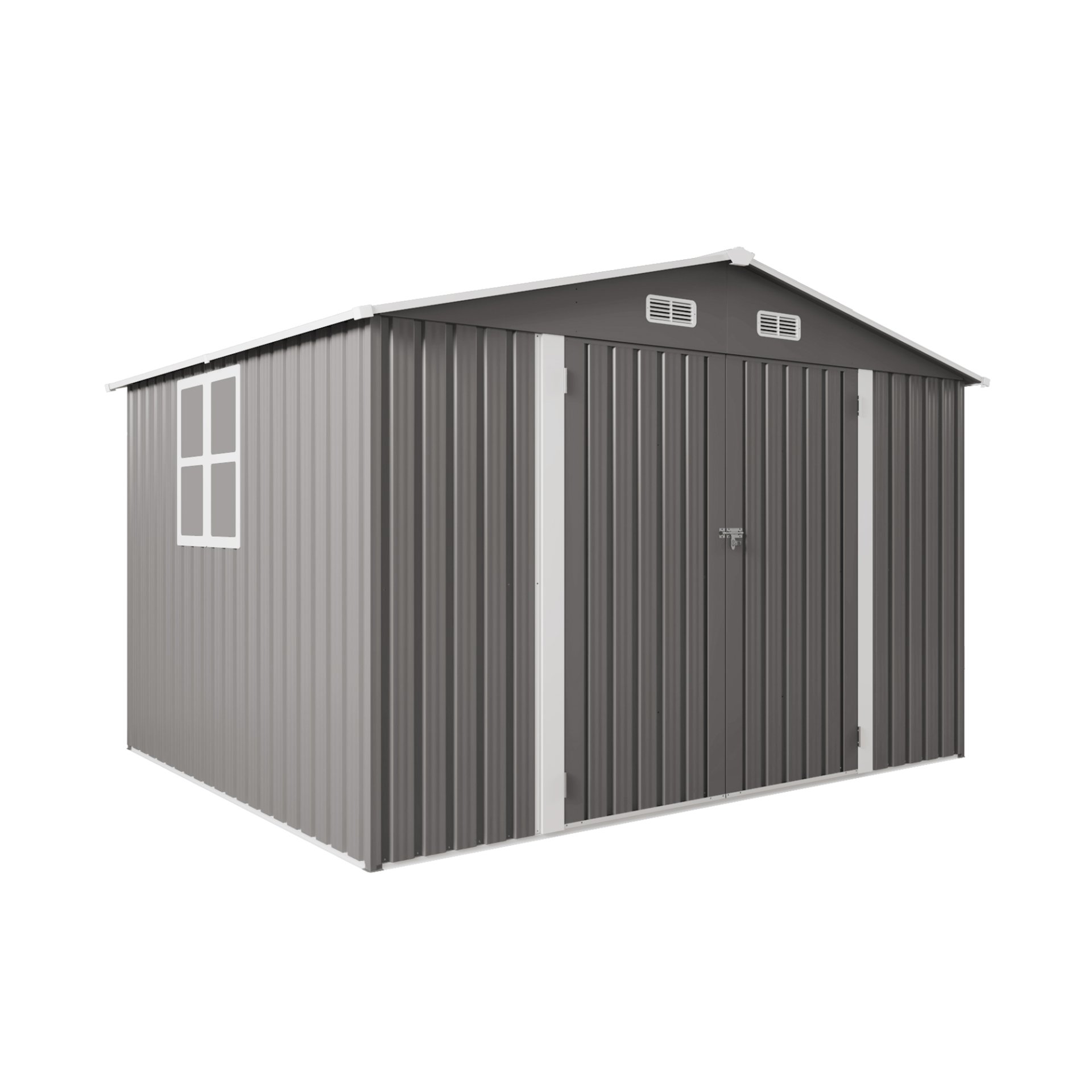 Large Metal Outdoor Storage Shed With Lockable Door, Air Vent, And Clear Window For Garden Tools And Bicycles - Gray - Image 5