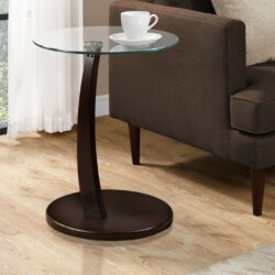 C-Shaped Accent Table Tempered Glass For Living Room - Espresso