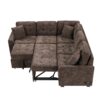 L-Shape Sofa Bed Pull-Out Sleeper Sofa With Wheels, USB Ports, Power Sockets For Living Room - Brown - Image 23