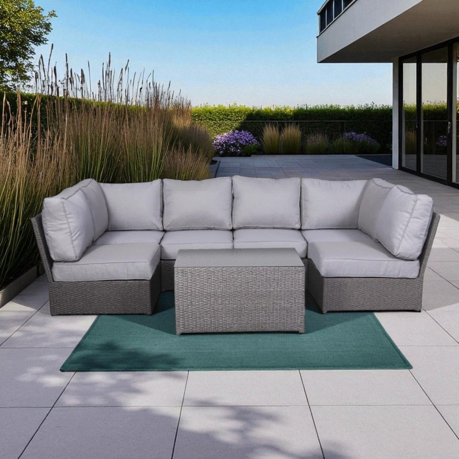 Outdoor Sectional Set With Cushions, Reversible Modular Design, Weather Resistant - Gray Mix - Image 4