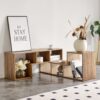 Minimalist 2 Pieces Cube TV Stand With Open Storage Shelves - Natural Wood - Image 6