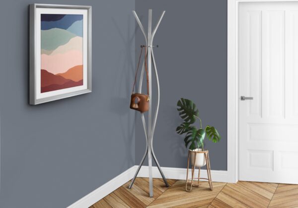 Free Standing Coat Rack 3 Hooks For Entryway - Silver