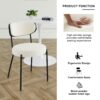 Boucle Modern Kitchen Dining Chair With Bentwood Ash Veneer Back And Black Metal Legs, (Set of 2) - Cream - Image 5