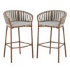 Lodi - Outdoor Matal Rope Barstool, Teak / Beige (Set of 2) - Teak / Beige - Image 3