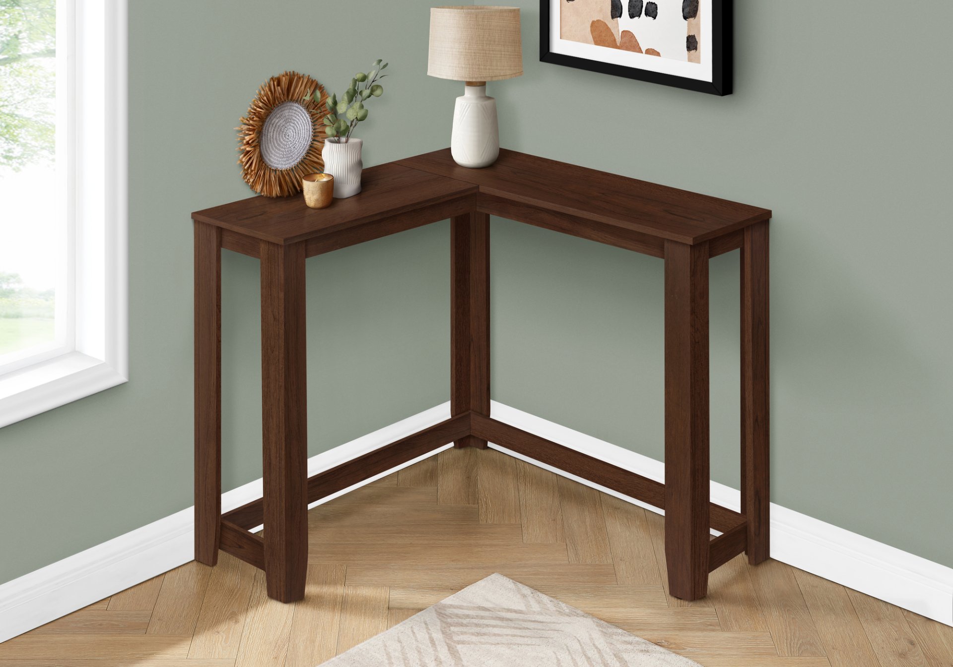 Corner Accent Console Table For Entryway, Contemporary & Modern - Cherry - Image 5