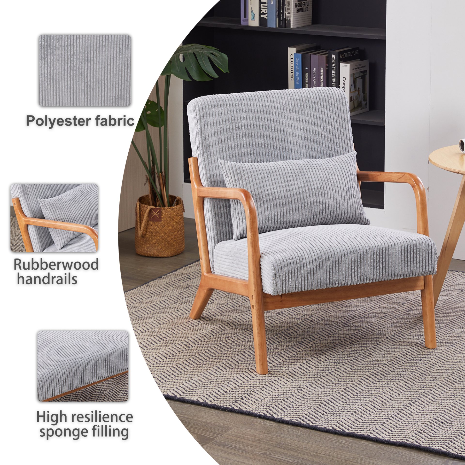 Accent Chair With Pillow, Upholstered Arm Chair - Light Gray - Image 8