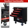 6 Drawer Multifunctional Tool Cart With Wheels, Metal Rolling Tool Cart Storage For Garage Workshop Warehouse Repair Shop With Stainless Steel Roof - Black / Red - Image 6