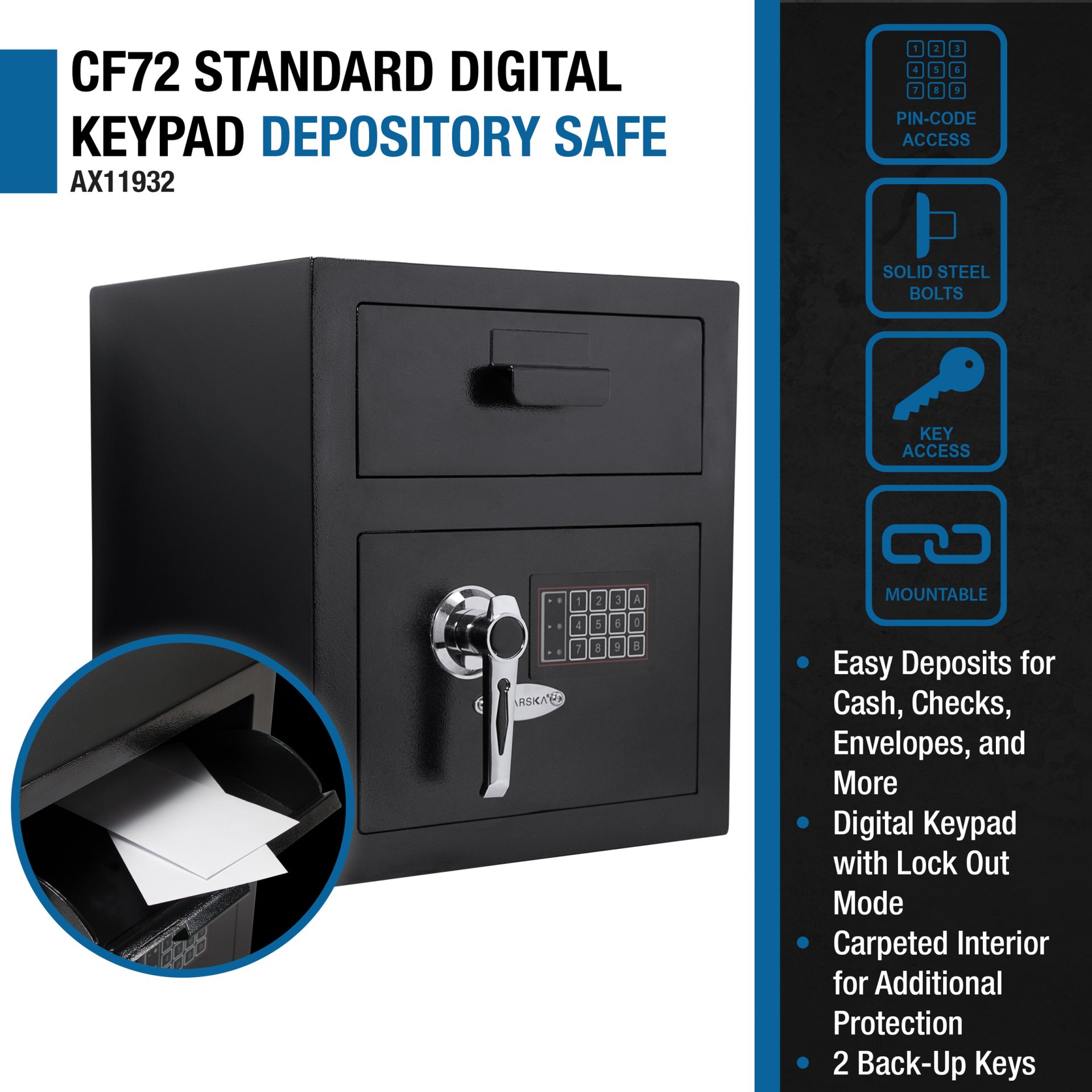 0 72 Cu Ft Keypad Depository Safe - Black - Image 14