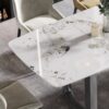 63" Modern Artificial Stone Pandora White Curved Metal Leg Dining Table, 6 People - Antique White / Black - Image 8