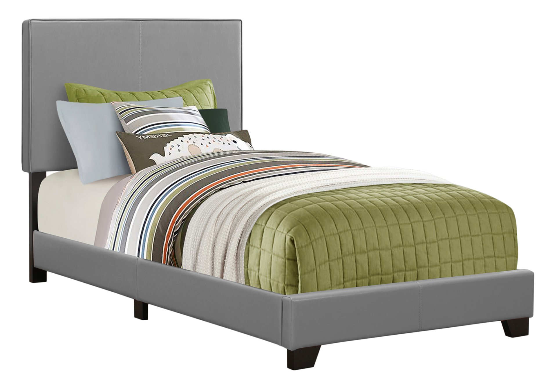 Twin Size Bed, Upholstered, Transitional - Gray - Image 2