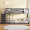 Twin Over Twin Classic Bunk Bed With 4 Drawers And 3 Shelves - Gray - Image 14