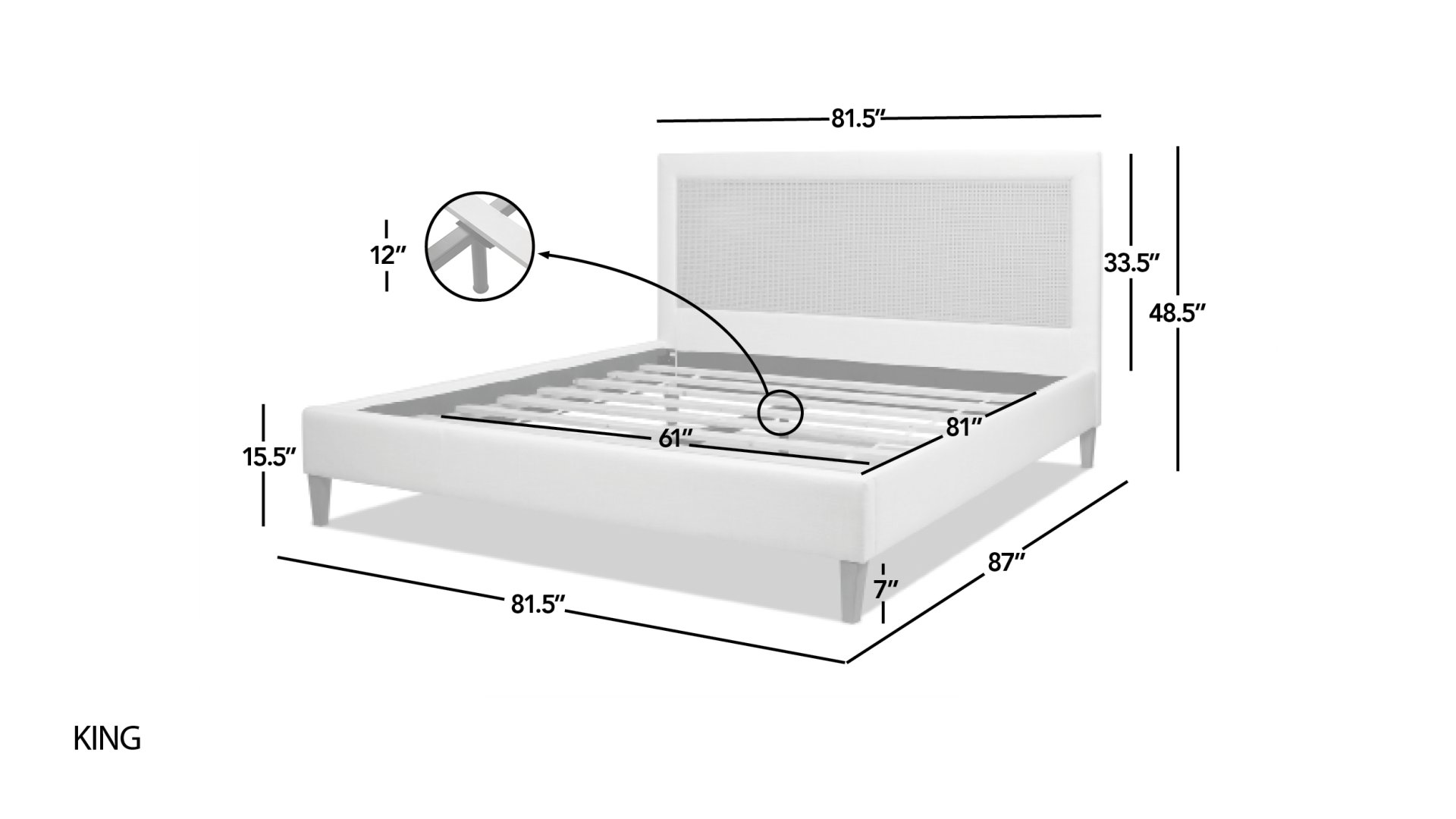 Haley - King Upholstered Cane Back Platform Bed - Antique White - Image 8