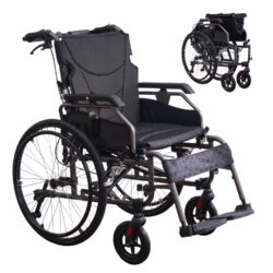 Premium Nursing Folding Wheelchair Frame Double Brakes Adjustable Seat Belt & Breathable Cushion Safe Comfortable Ride With Anti Backflip & Stability Features - Black / Gray