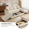 Double Chaise Lounge Set With Reversible Ottoman Soft Corduroy Fabric, Storage Ottomans, USB Port - Beige - Image 6