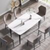 63" Modern Artificial Stone White Curved Black Metal Leg Dining Table, 6 People - White - Image 4