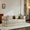 Convertible Sleeper Sofa Bed With Cylindrical Pillow, Floor Sofa Lounge Couch For Living Room - Beige - Image 4