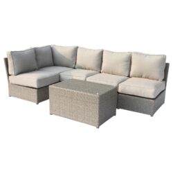 4 Person Patio Seating Set With Cushions, Handwoven Wicker - Gray Mix