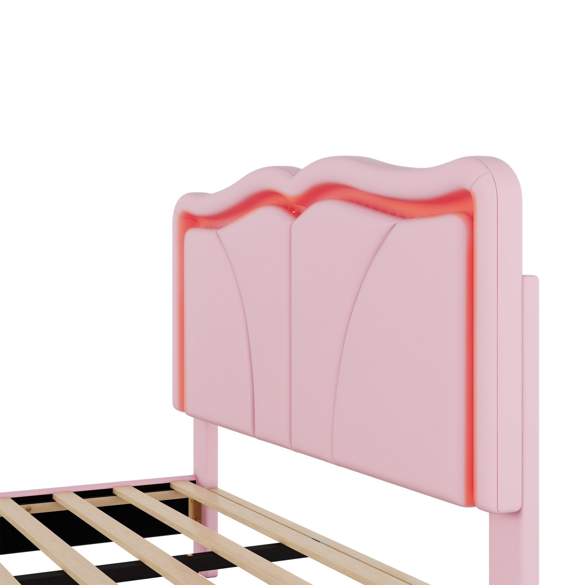 Full Size Upholstered Platform Bed With Curve Shaped And Height Adjustable Headboard, LED Light Strips - Pink - Image 11