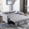 Linen Fabric 3-In-1 Convertible Sleeper Loveseat With Side Pocket - Light Gray - Image 5