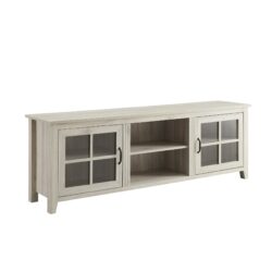 Modern Farmhouse 2 Door Glass Windowpane 70" TV Stand For 80" TVs - Birch