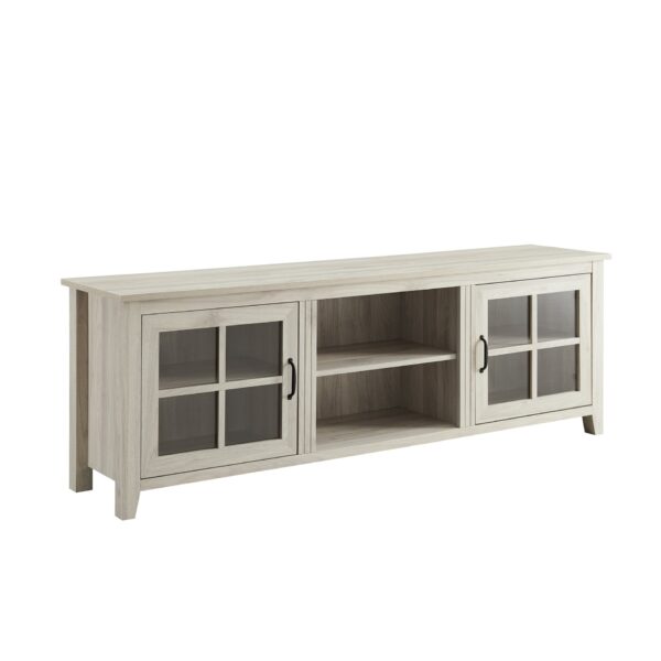 Modern Farmhouse 2 Door Glass Windowpane 70" TV Stand For 80" TVs - Birch