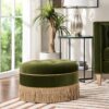 Yolanda - Round Upholstered Accent Ottoman - Olive Green - Image 8