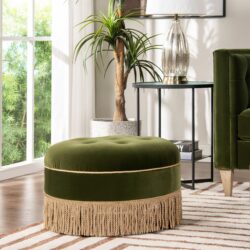 Yolanda - Round Upholstered Accent Ottoman - Olive Green