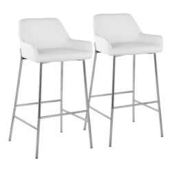 Daniella - Contemporary, Fixed Height Bar Stool (Set of 2) - Chrome / White