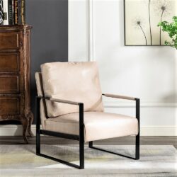 Classic Mid Century Modern Accent Chair With Durable Square Metal Frame, Armchair - Light Camel