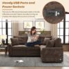 L-Shape Sofa Bed Pull-Out Sleeper Sofa With Wheels, USB Ports, Power Sockets For Living Room - Brown - Image 8