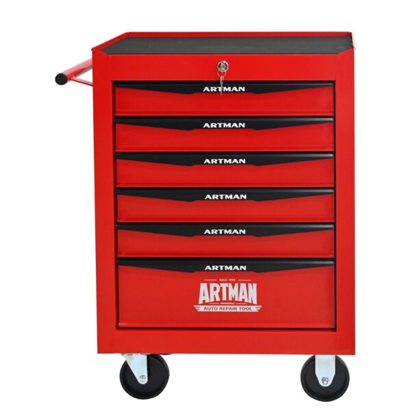 Rolling Metal Tool Chest With 6 Drawers, 20" Steel Storage Cabinet With Ball Bearing Slides - Red / Black