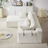 Modern Chenille Upholstered Sectional Sofa Couch Set, Modular L Shaped Sectional Living Room Sofa Set With 6 Pillows, Free Combination - Beige - Image 13