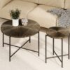 Radial - Pattern Coffee And End Table Set Waterproof Cover, Distressed Cylindrical Design, Legs Classic Rustic Charm (Set of 2) - Walnut Brown - Image 3