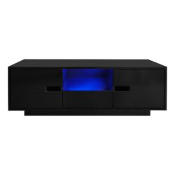 Modern High Glossy Rectangle Coffee Table, Accent Furniture With 16 Color LED Lights For Living Room - Black