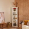 Retro Style Wall Suit With Glass Doors, 75.25" Tall Display Cabinets & Triangle Sided Bookshelves - White - Image 7