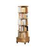 6 Tier Rotating Bookshelf With Wheels And Drawer, 360° Spinning Design, Space Saving Storage, For Home And Office - Wood - Image 12