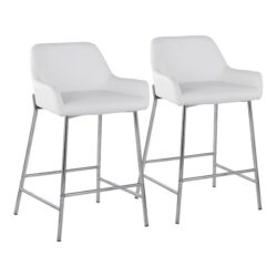 Daniella - Contemporary Fixed Height Counter Stool (Set of 2) - White / Chrome
