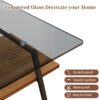 Rectangle Coffee Table, Tempered Glass Tabletop With Metal Legs, Modern Table For Living Room - Gray - Image 10