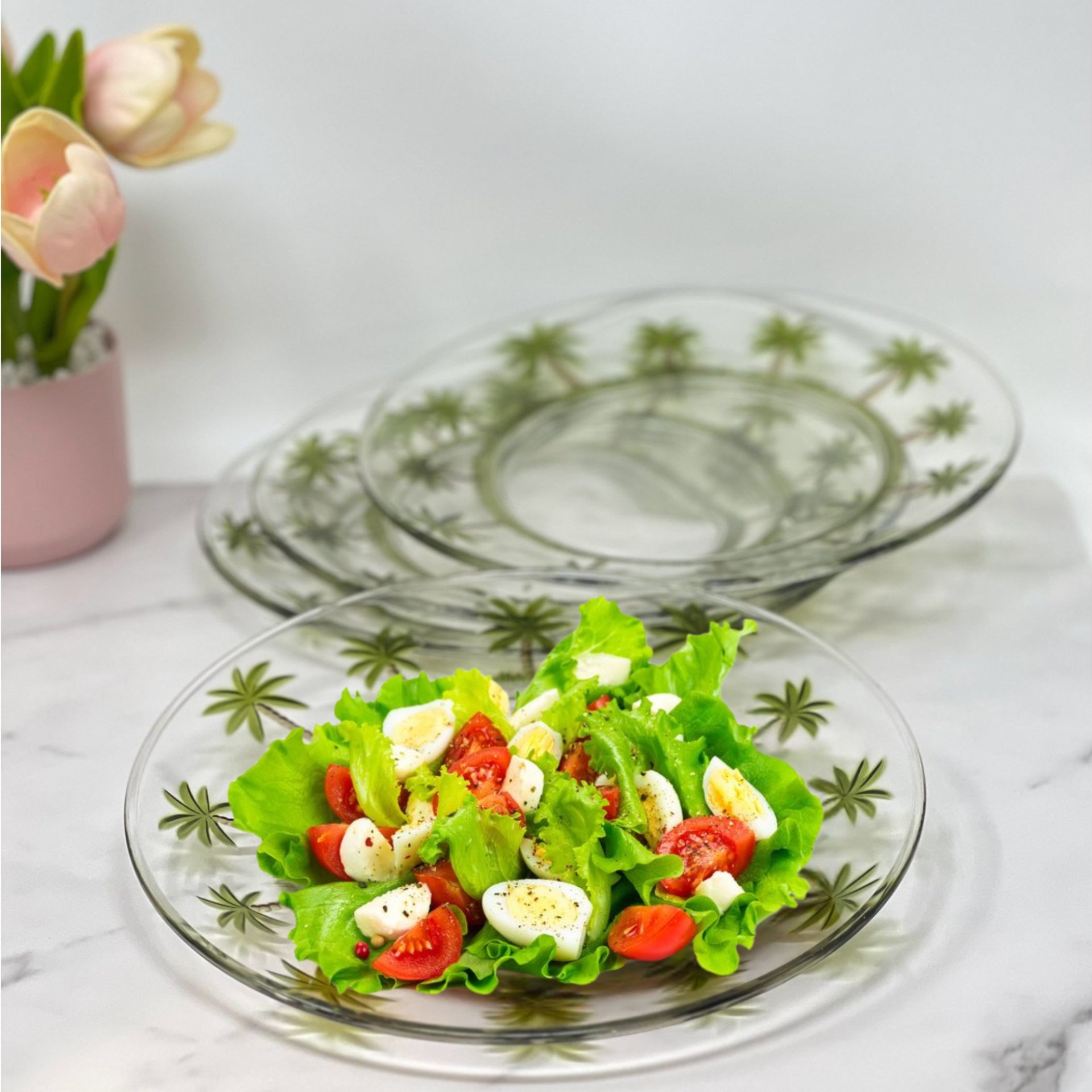 Palm Tree Design 9" Acrylic Dinner Plates (Set of 4) Crystal Clear Reusable Unbreakable Kitchen Plates Bpa Free Dishwasher Safe - Clear - Image 5
