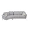 Upholstered 3 Seater Sofa With Curved Design And 2 Printed Pillows Chenille - Gray - Image 10